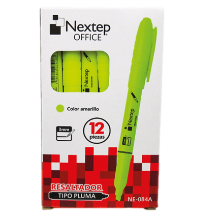 Marcador Nextep Resaltador Tipo Pluma Punta Cincel Color Amarillo C/12 Pzas