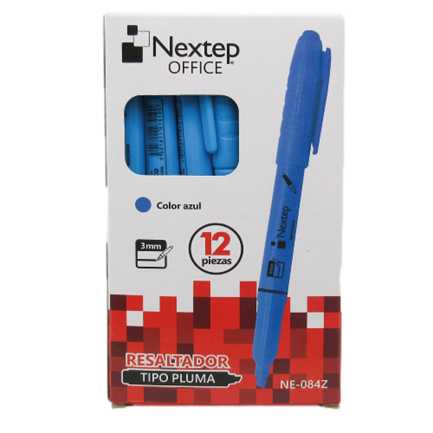 Marcador Nextep Resaltador Tipo Pluma Punta Cincel Color Azul C/12 Pzas