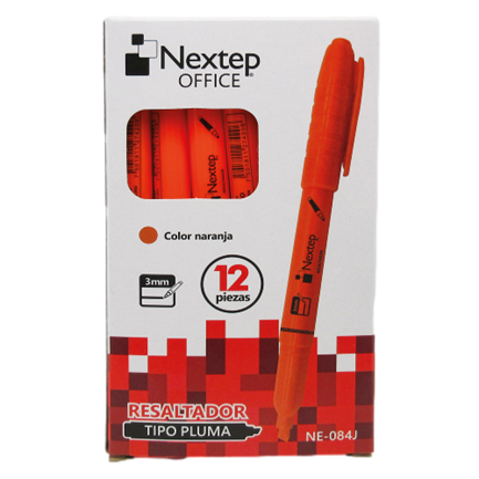 Marcador Nextep Resaltador Tipo Pluma Punta Cincel Color Naranja C/12 Pzas