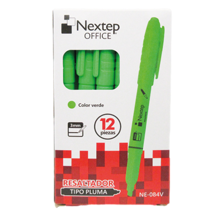 Marcador Nextep Resaltador Tipo Pluma Punta Cincel Color Verde C/12 Pzas