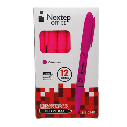 Marcador Nextep Resaltador Tipo Pluma Punta Cincel Color Rosa C/12 Pzas