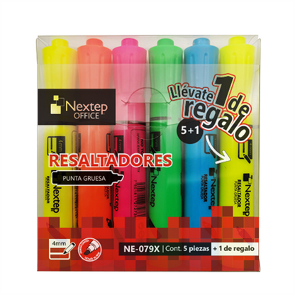 Juego Resaltadores Nextep 5 Colores Punta Cincel 4mm