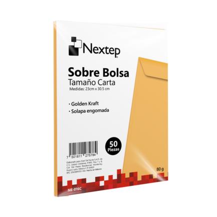 Sobre Bolsa Económico Nextep Tamaño Carta Solapa Engomada Paquete c/50