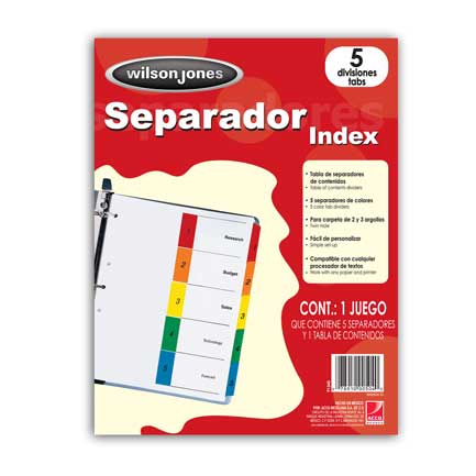 SEPARADOR WILSON JONES VERTICAL 5 DIV CARTULINA BRISTOL C/24