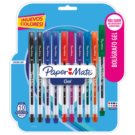 Bolígrafo Papermate Gel Económico Colores Surtidos Blister C/10 Pzas