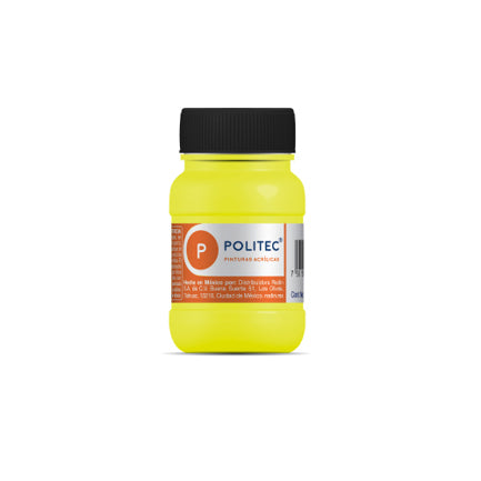 Pintura Acrilica Politec Amarillo fluorescente 100ml. No 801 Caja c/6 piezas