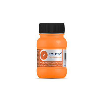 Pintura Acrilica Politec Naranja fluorescente 100ml. No 803 Caja c/6 piezas