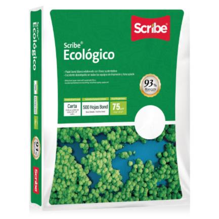 Papel Cortado Scribe Ecológico Carta 93% de Blancura 75gr Caja C/5000 Hojas