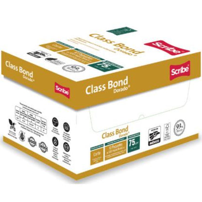 Papel Cortado Scribe Class Bond Dorado Carta 93% de Blancura 75gr Caja C/5000 Hojas