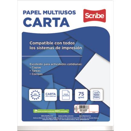 Paquete de Hoja Blanco Scribe Carta 100 Hojas