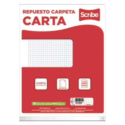 Paquete de Hojas Scribe Tamaño Carta Cuadro Chico (C5) 100 Hojas