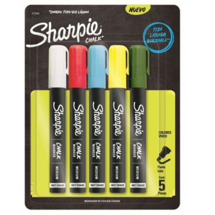 Marcador Sharpie Chalk para Vidrio C/5 Pzas