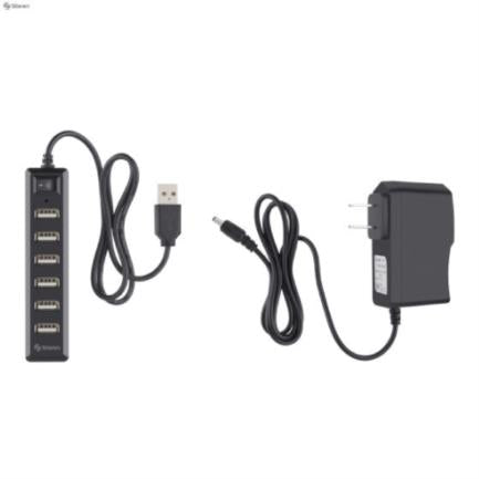 Hub Steren USB 7 Puertos con Eliminador de 2A Color Negro