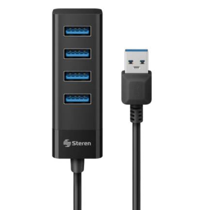 Hub Steren USB 3.0 de 4 Puertos Cable 12.5cm Color Negro