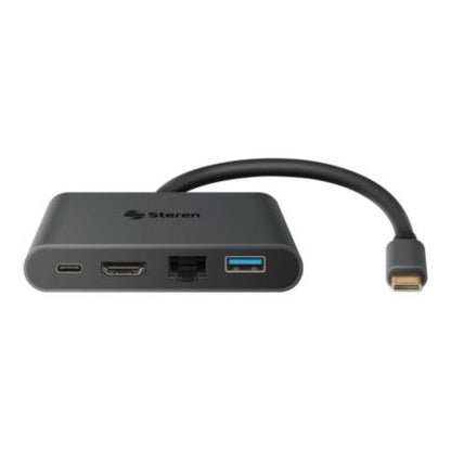 Adaptador Steren USB C a HDMI/USB 3.0/USB C/RJ45 Color Negro