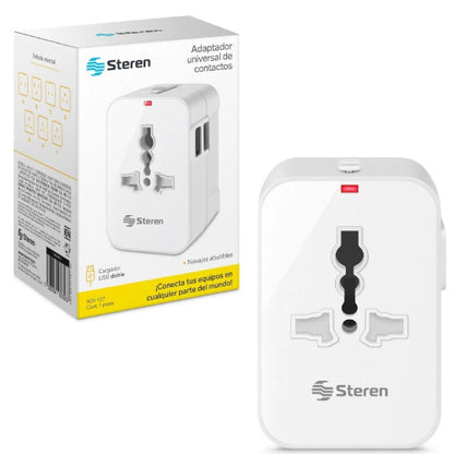 Adaptador STEREN universal de contactos para viaje con cargador USB doble