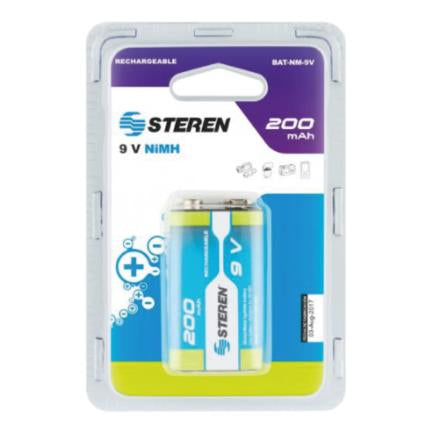 Pila Steren Recargable NiMH 9V Cuadrada 200MAH