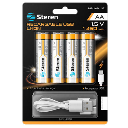 4 BATERIAS RECARGABLES STEREN USB LI-ION AA 1460