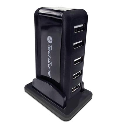 Hub TechZone 7 Puertos USB 2.0 con Fuente de Poder 1 Año Garantía Color Negro