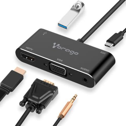 CONVERTIDOR VORAGO 5EN1 ADP-350 USB TIPO C A HDMIVGAUSB 3.0JACK