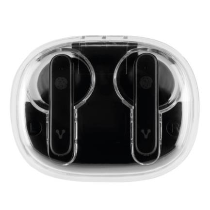 Audífonos Vorago ESB-401 TWS Bluetooth 5.3 Carga de 300 mAh Resistente al Agua Estuche Transparente Color Negro