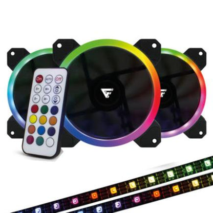 VORAGO KIT VENTILADORES GAME FACTOR 3 FANS 120MM RGB 2 TIRAS LED