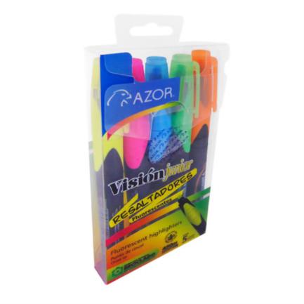 Resaltador Azor Vision Junior Punta Cincel 4mm Colores Surtidos C/5 Pzas