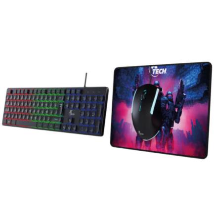 Teclado Mouse y Mousepad Gamer XTech Hasha XTK-535S Iluminación RGB Conexión USB Full Size Color Negro