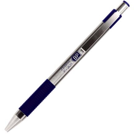 Bolígrafo Zebra F-301 Retráctil Metálico Punto Fino 0.7mm Color Azul C/12 Pzas