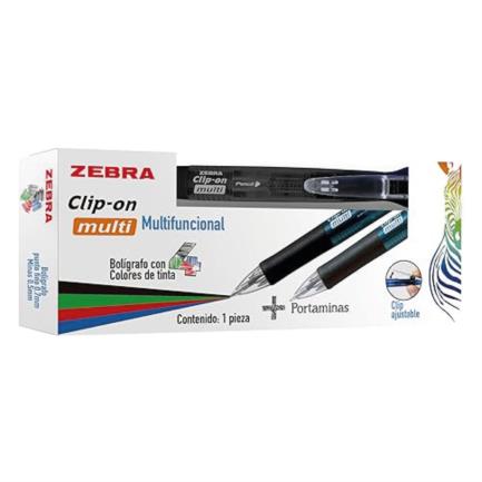 Bolígrafo Zebra Multifuncional 4 Colores + Lapicero Clip-On Negro