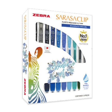 Boligrafo Zebra Sarasa Clip rollerball retractil punto mediano 0.7 tinta gel colores urtidos Wnter caja c/10