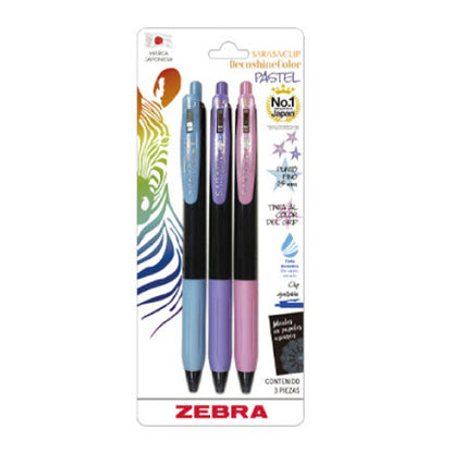 Boigrafo Zebra decoshine retractil Punto fino 0.5 tinta gel colores surtidos pastel caja c/3