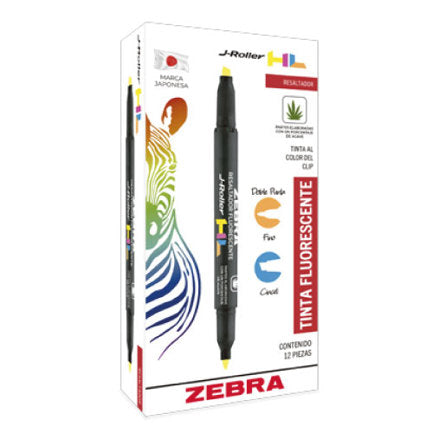 Resaltador Zebra Jroller HL Doble punta color amarillo caja c/12