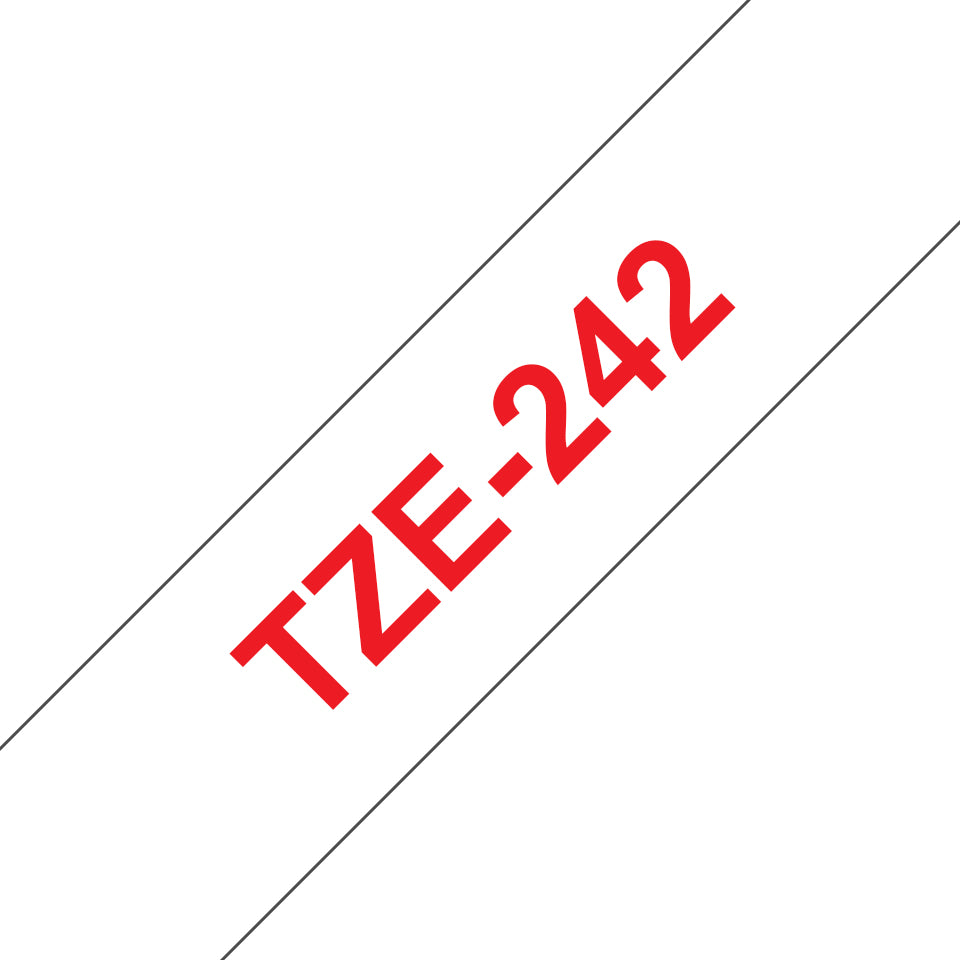 Cinta Brother TZE242 Laminada Texto Rojo Fondo Blanco 18mmx8m