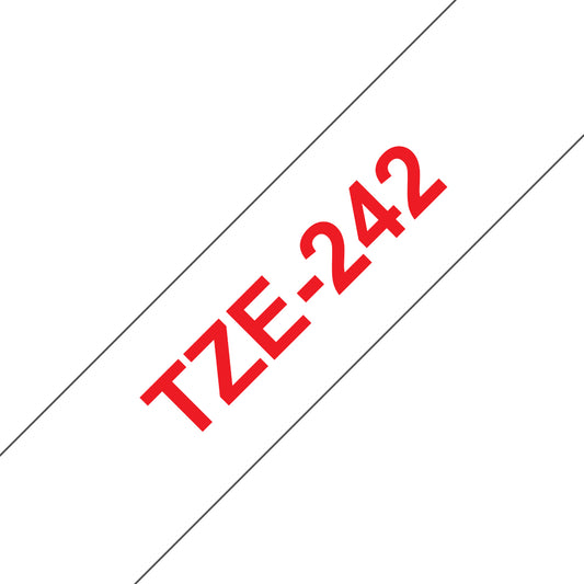 Cinta Brother TZE242 Laminada Texto Rojo Fondo Blanco 18mmx8m