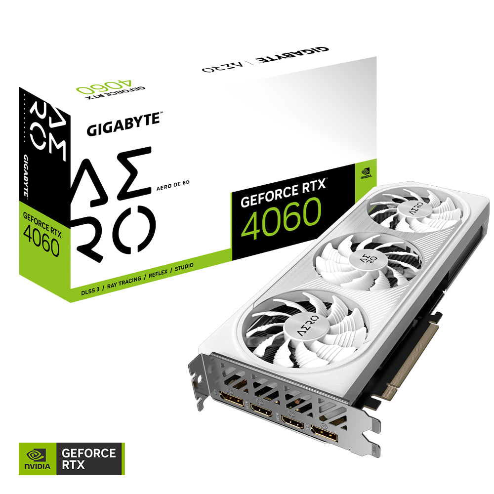 Tarjeta de Video Gigabyte Aero Geforce RTX4060 OC 8GB White Triple Fan GDDR6 PCIe 4.0 2xHDMI 2xDP