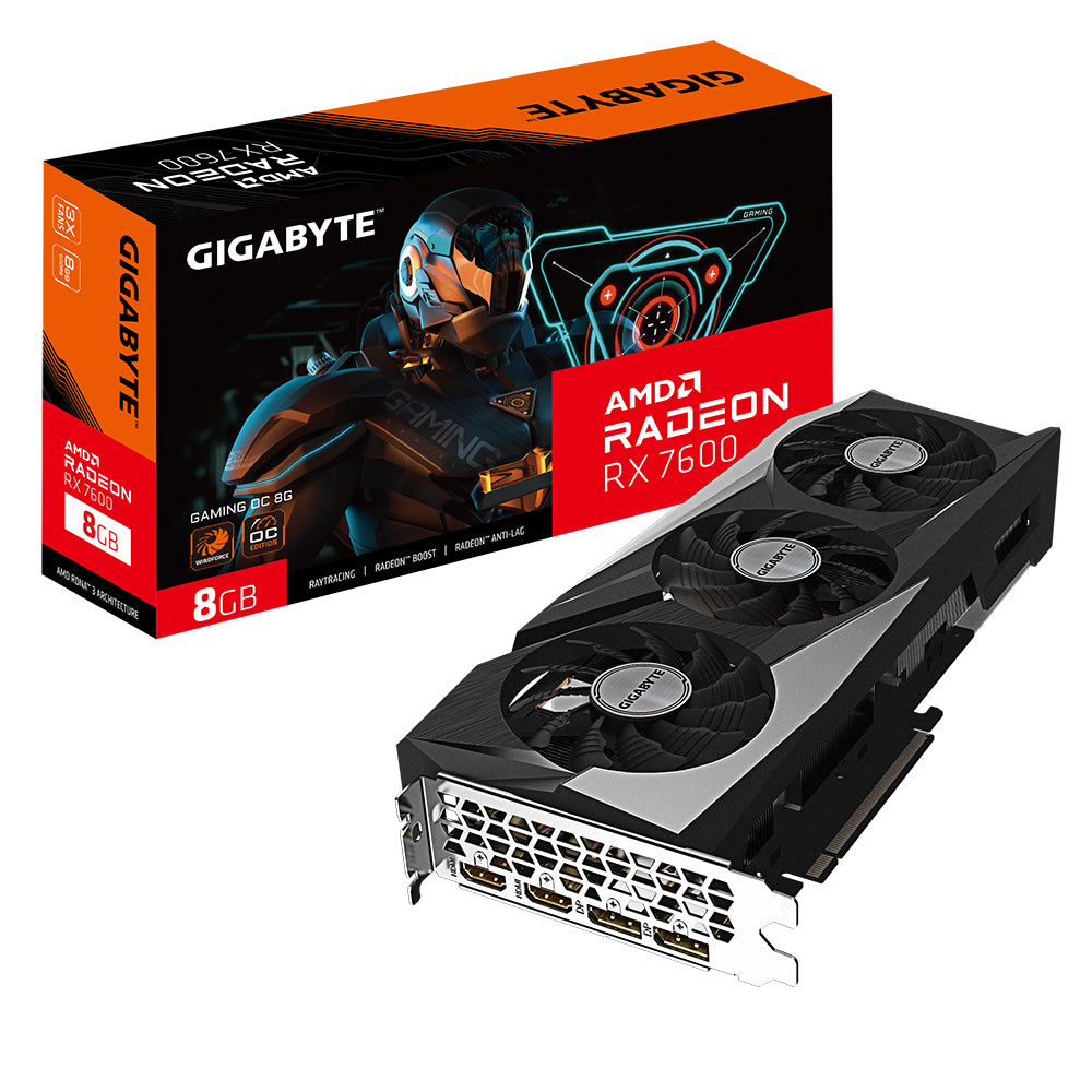 Tarjeta de Video Gigabyte Gaming Radeon RX7600 OC 8GB Triple Fan RGB GDDR6 PCIe 4.0 2xHDMI 2xDP