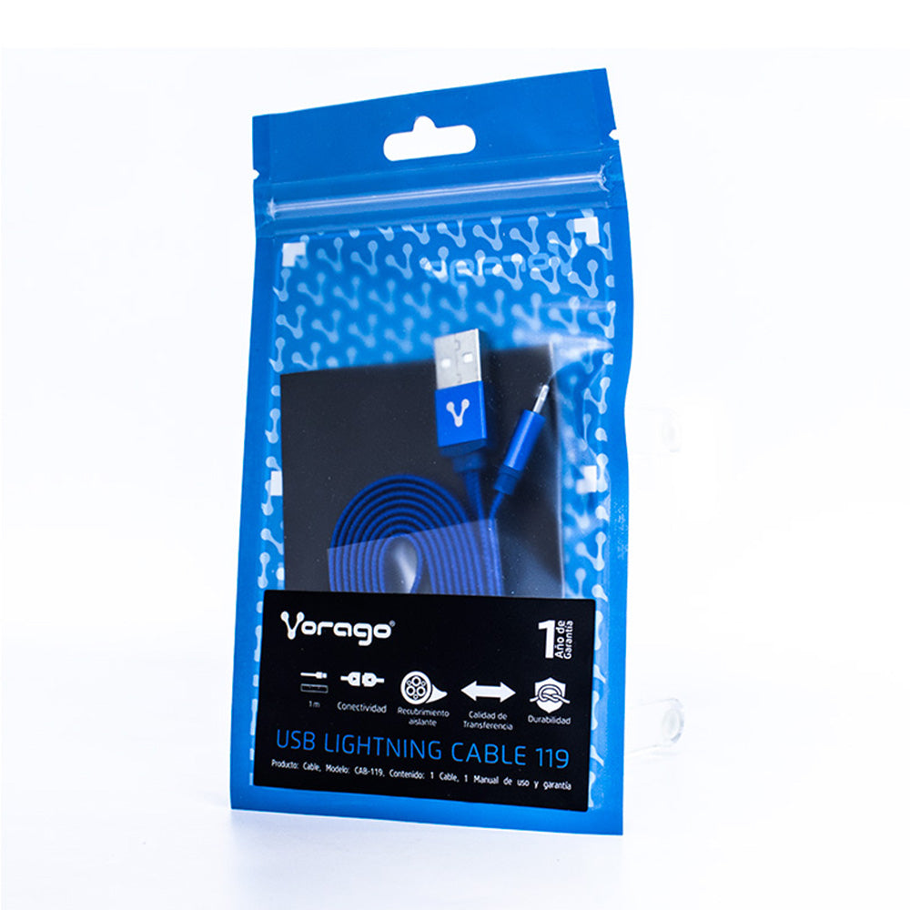 CABLE VORAGO CAB-119 AZUL USB APPLE LIGHTNING 1 METRO AZUL BOLSA