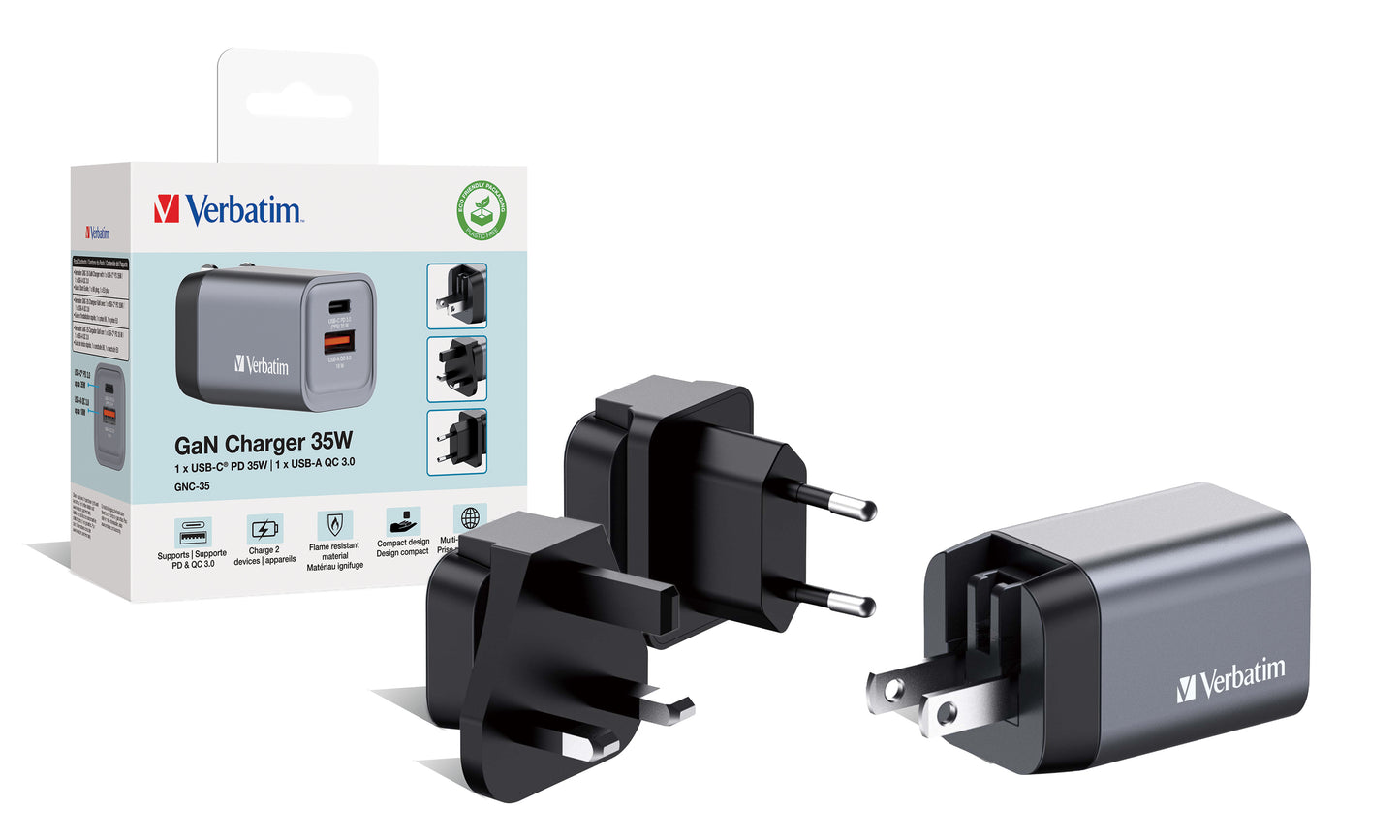 Cargador Verbatim de pared GaN - 2 puertos 35 W