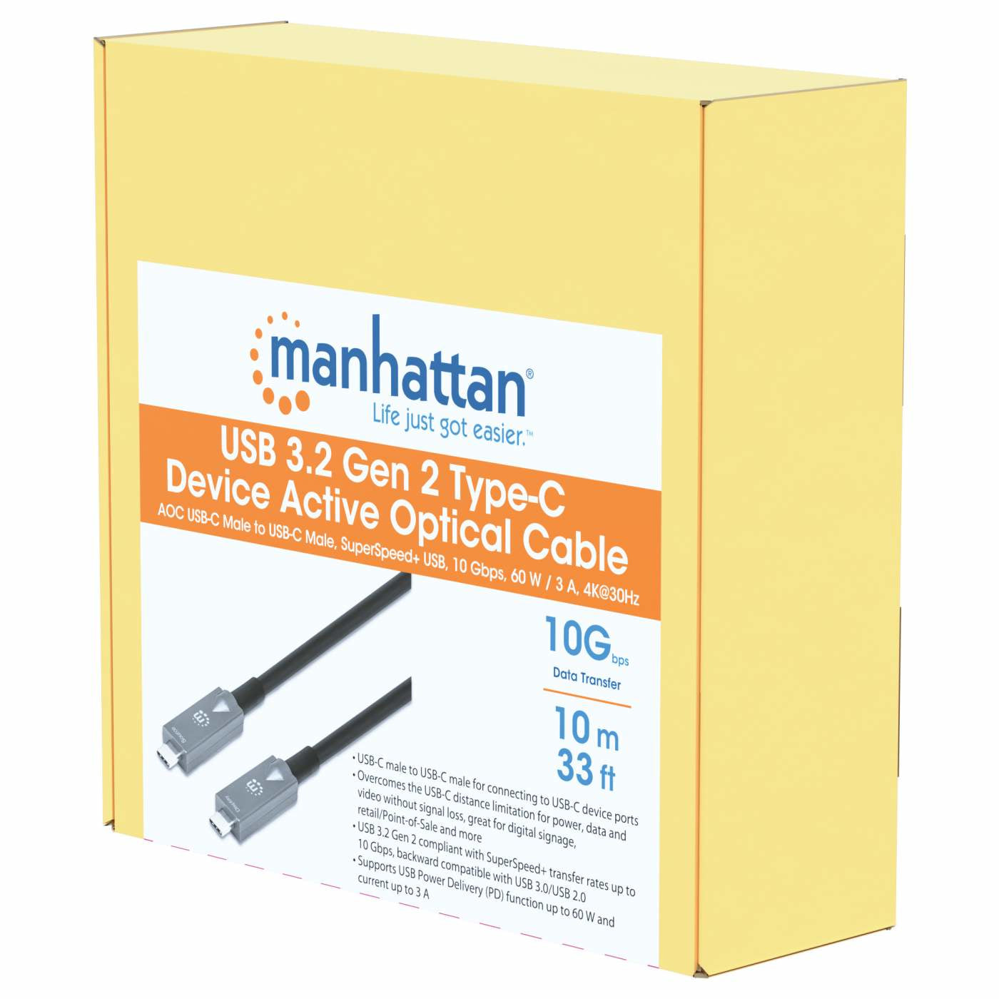 Cable USB-C MANHATTAN V3.2 C-C 10.0M 10Gbps 60W