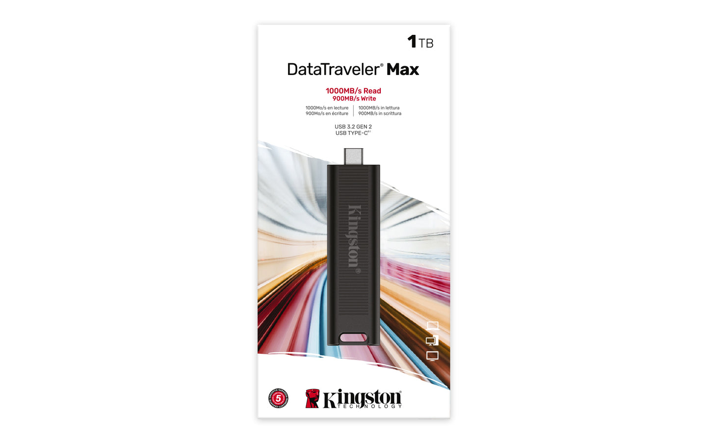 Memoria USB Kingston Tipo C DataTraveler Max 1TB USB-C 3.2 (Negro) Lectura 1000MB/s Escritura 900MB/s