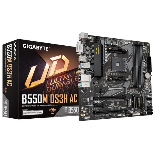 Tarjeta Madre Gigabyte B550M DS3H AC REV. 1.7 4xDDR4 128GB 4733Mhz PCIe 4.0 M.2 HDMI S AM4 Ryzen RGB FUSION mATX Wi-Fi