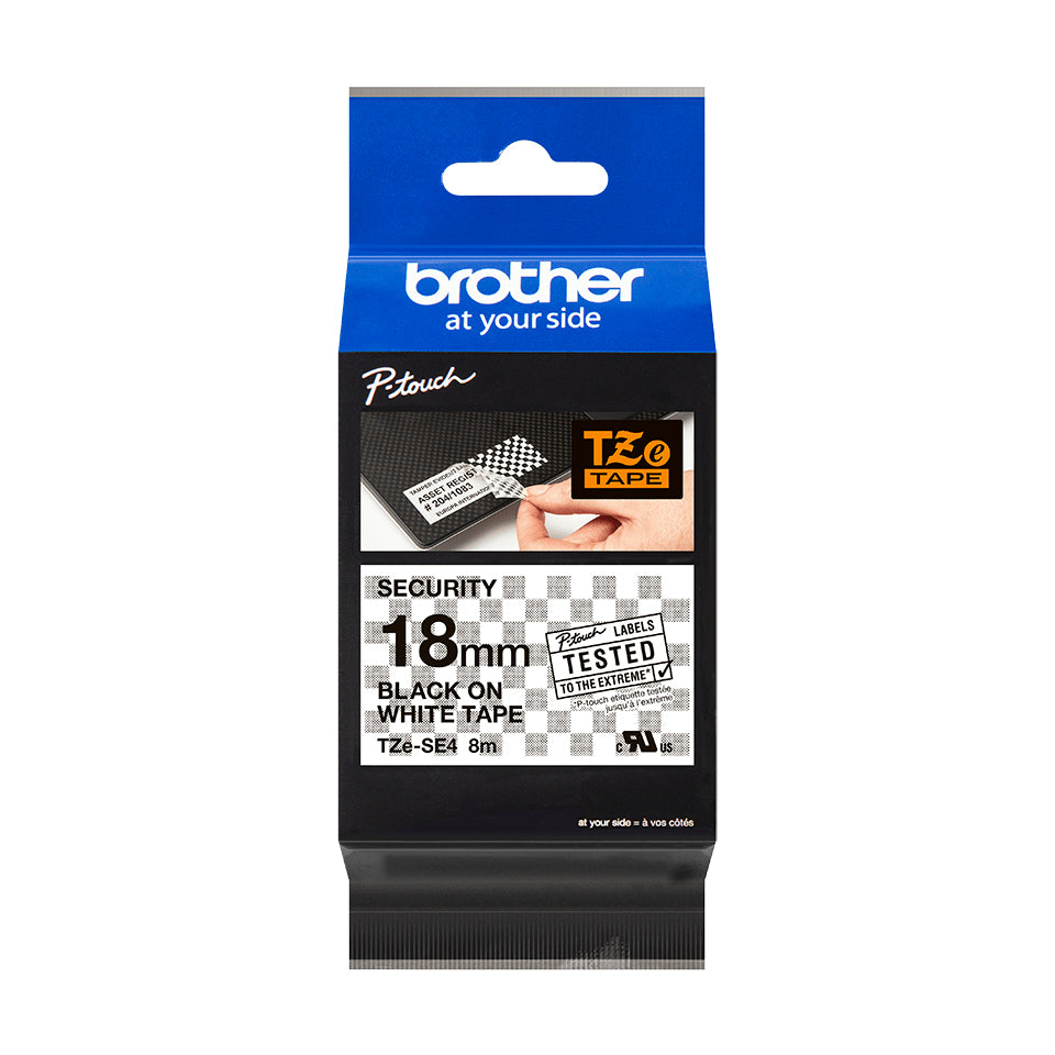 Cinta Brother TZESE4 Laminada Texto Negro Sobre Fondo Blanco 18mmx8m