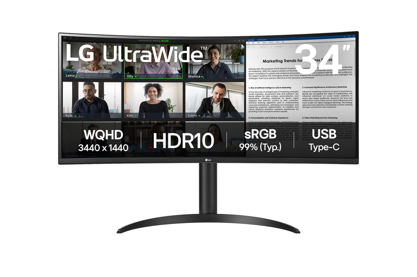 Monitor LG 34" Curvo UltraWide QHD VA 3440x1440 100Hz HDMI DP 1 year de garantia